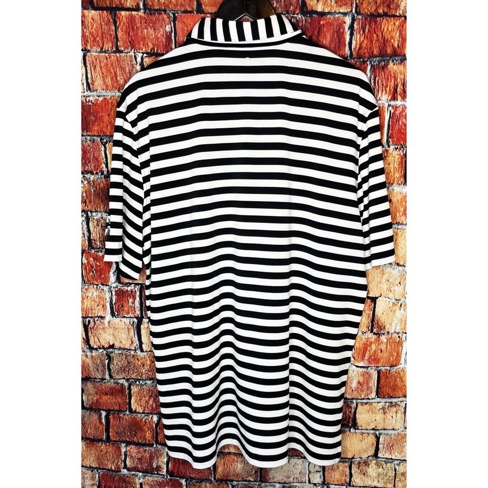 Stitch XL White Black Striped Stretch Short Sleeve Golf Polo Shirt Carpe Diem - Picture 5 of 6
